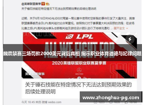 魏震禁赛三场罚款2000美元背后真相 揭示职业体育道德与纪律问题