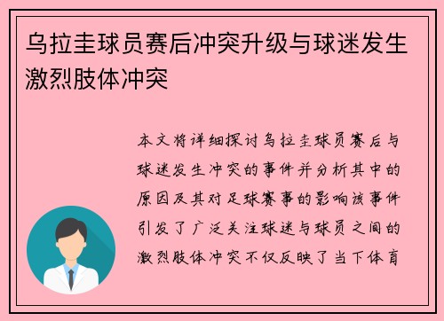 乌拉圭球员赛后冲突升级与球迷发生激烈肢体冲突